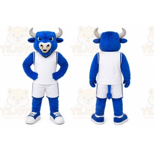 Blue Bull Mascot Costume with Custom Logo
