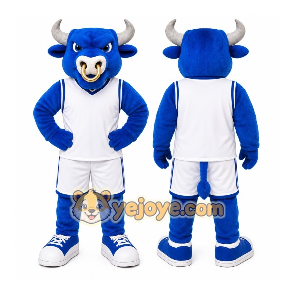 Blue Bull Mascot Costume with Custom Logo
