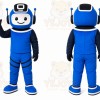 Blue Robot Mascot Costume with Custom Logo