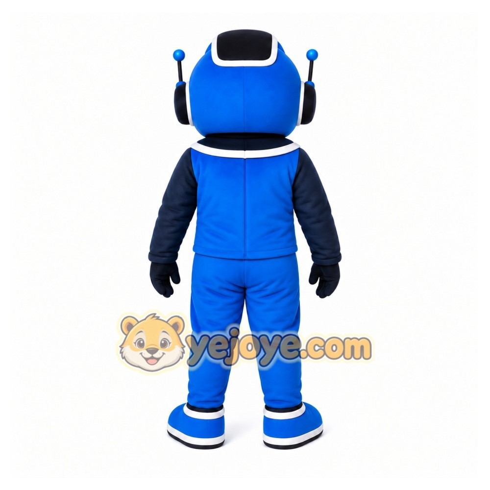 Blue Robot Mascot Costume with Custom Logo