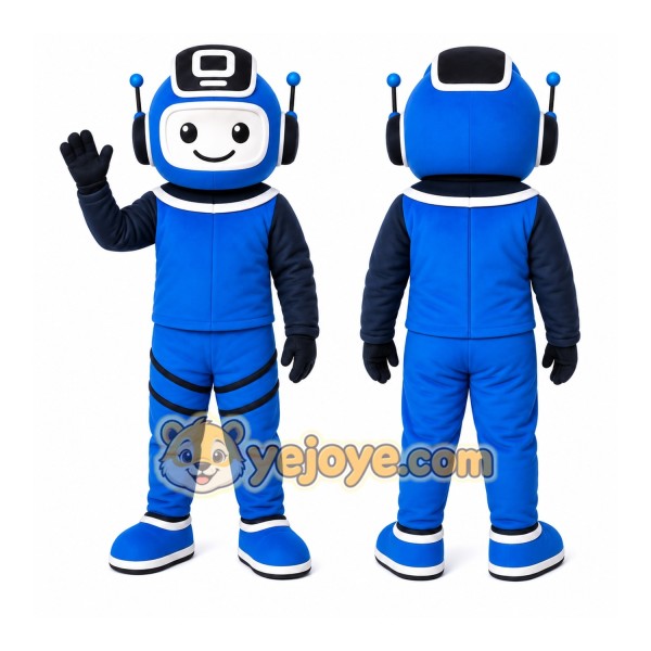 Blue Robot Mascot Costume with Custom Logo