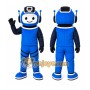 Blue Robot Mascot Costume with Custom Logo