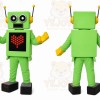 Green Robot Mascot Costume with Custom Logo