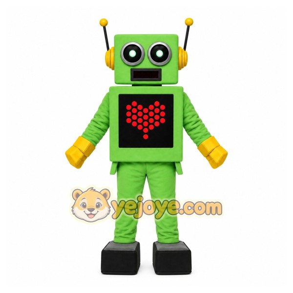Green Robot Mascot Costume with Custom Logo Green Robot Mascot Costume with Custom Logo