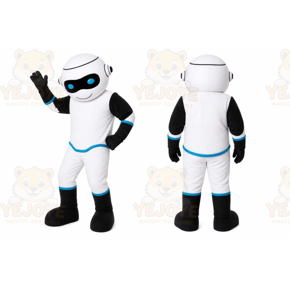 White Robot Mascot Costume with Custom Logo