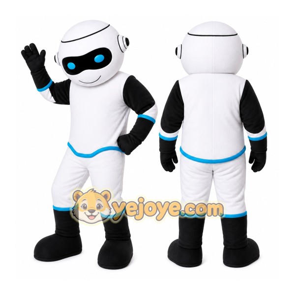White Robot Mascot Costume with Custom Logo
