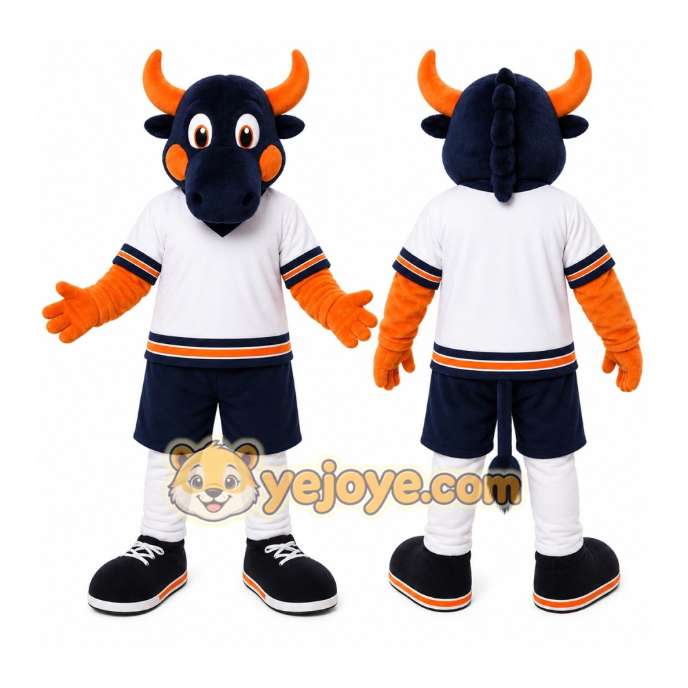 Black Bull Mascot Costume with Custom Logo
