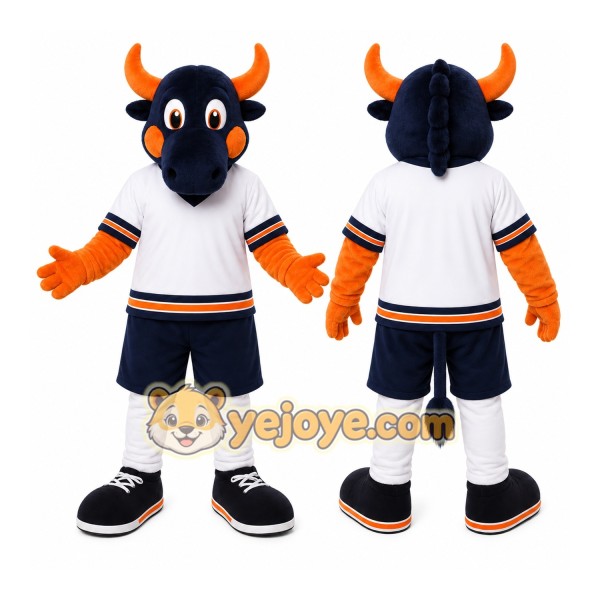 Black Bull Mascot Costume with Custom Logo