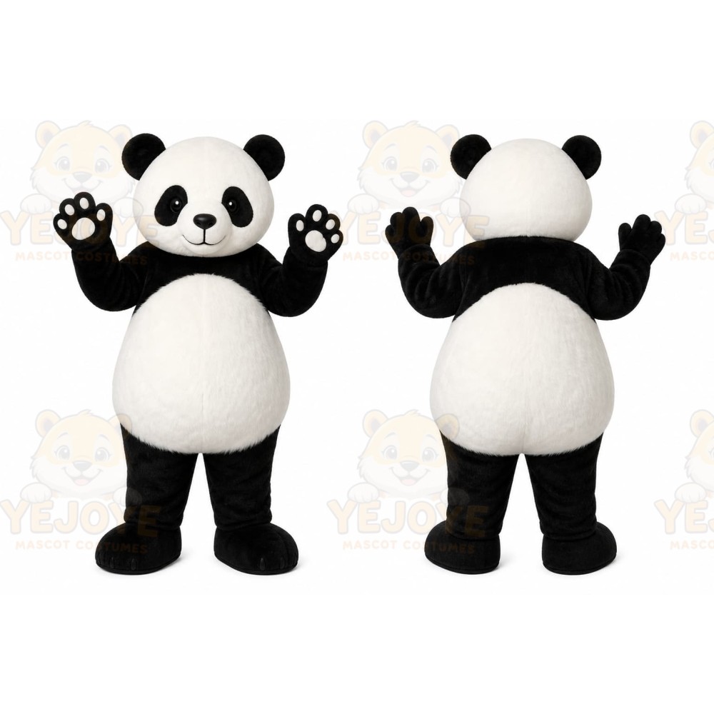 Black Panda Mascot Costume with Custom Logo