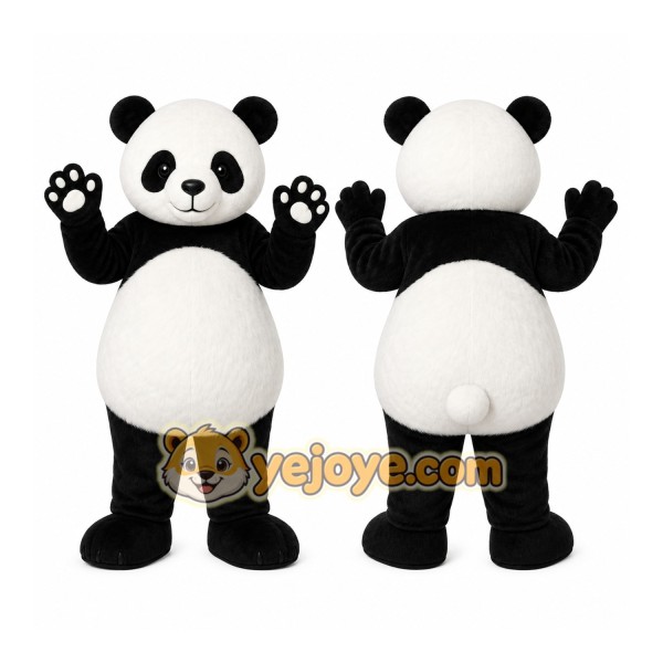 Black Panda Mascot Costume with Custom Logo