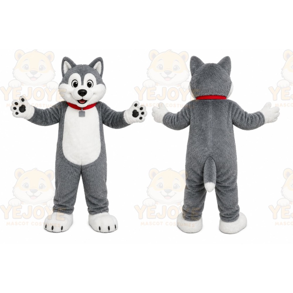 Gray Dog Mascot Costume with Custom Logo
