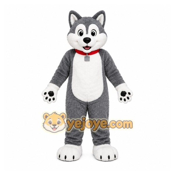 Gray Dog Mascot Costume with Custom Logo