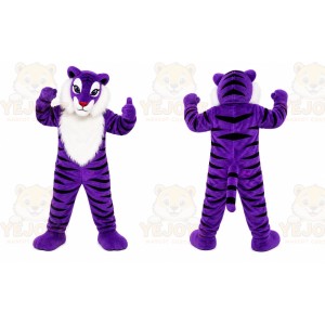 Purple Tiger Mascot Costume with Custom Logo