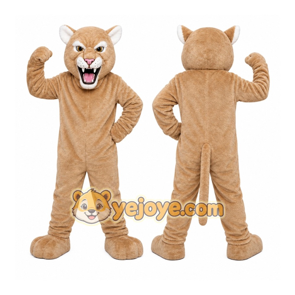 Tan Cougar Mascot Costume with Custom Logo