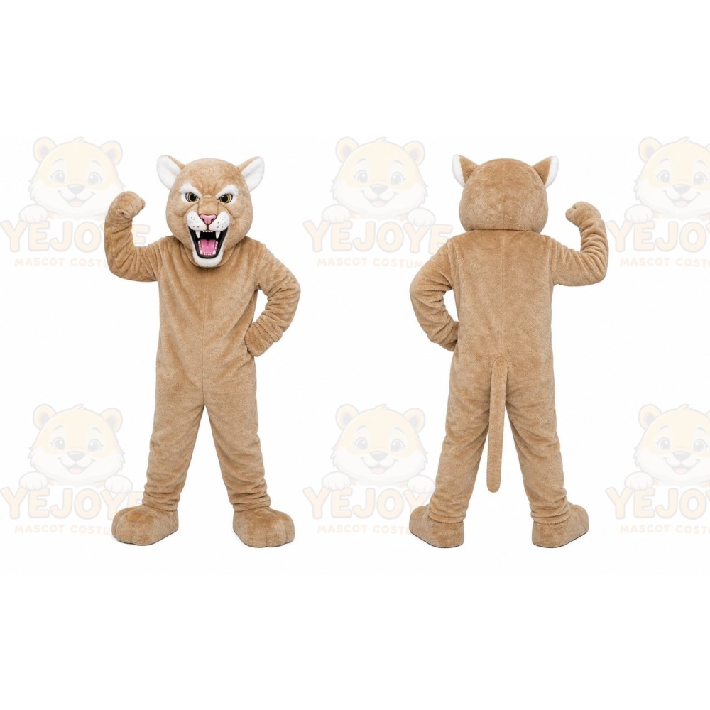 Tan Cougar Mascot Costume with Custom Logo