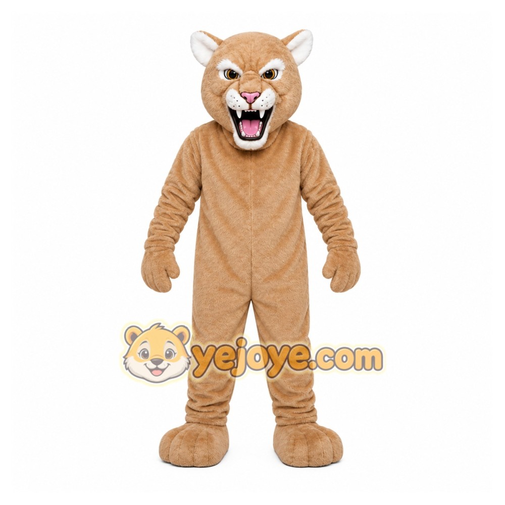 Tan Cougar Mascot Costume with Custom Logo