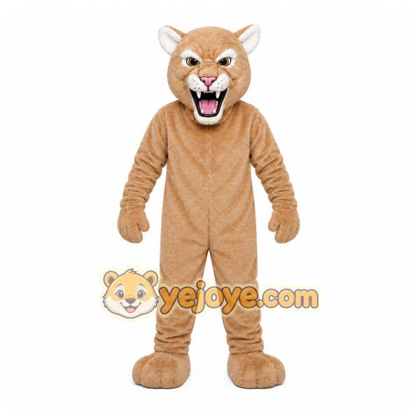 Tan Cougar Mascot Costume with Custom Logo