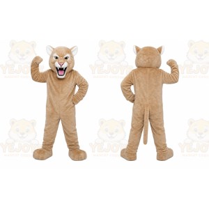 Tan Cougar Mascot Costume with Custom Logo
