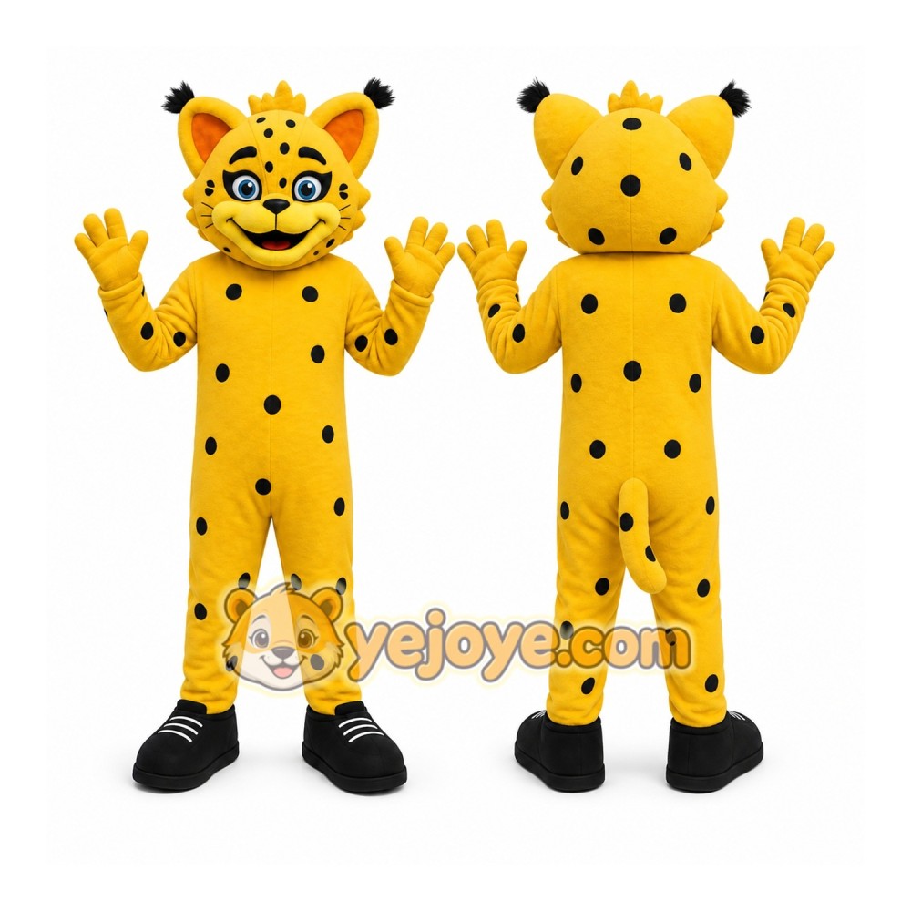 Yellow Cheetah Mascot Costume with Custom Logo Yellow Cheetah Mascot Costume with Custom Logo