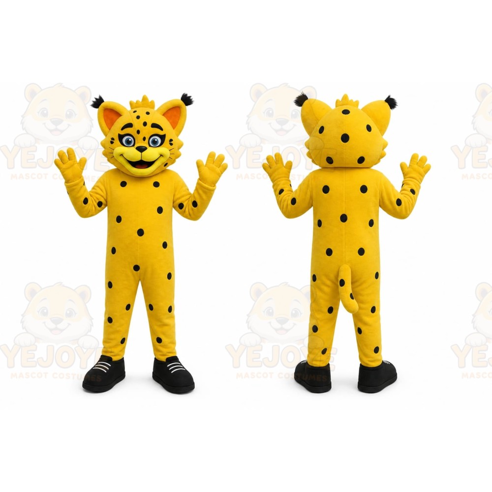 Yellow Cheetah Mascot Costume with Custom Logo