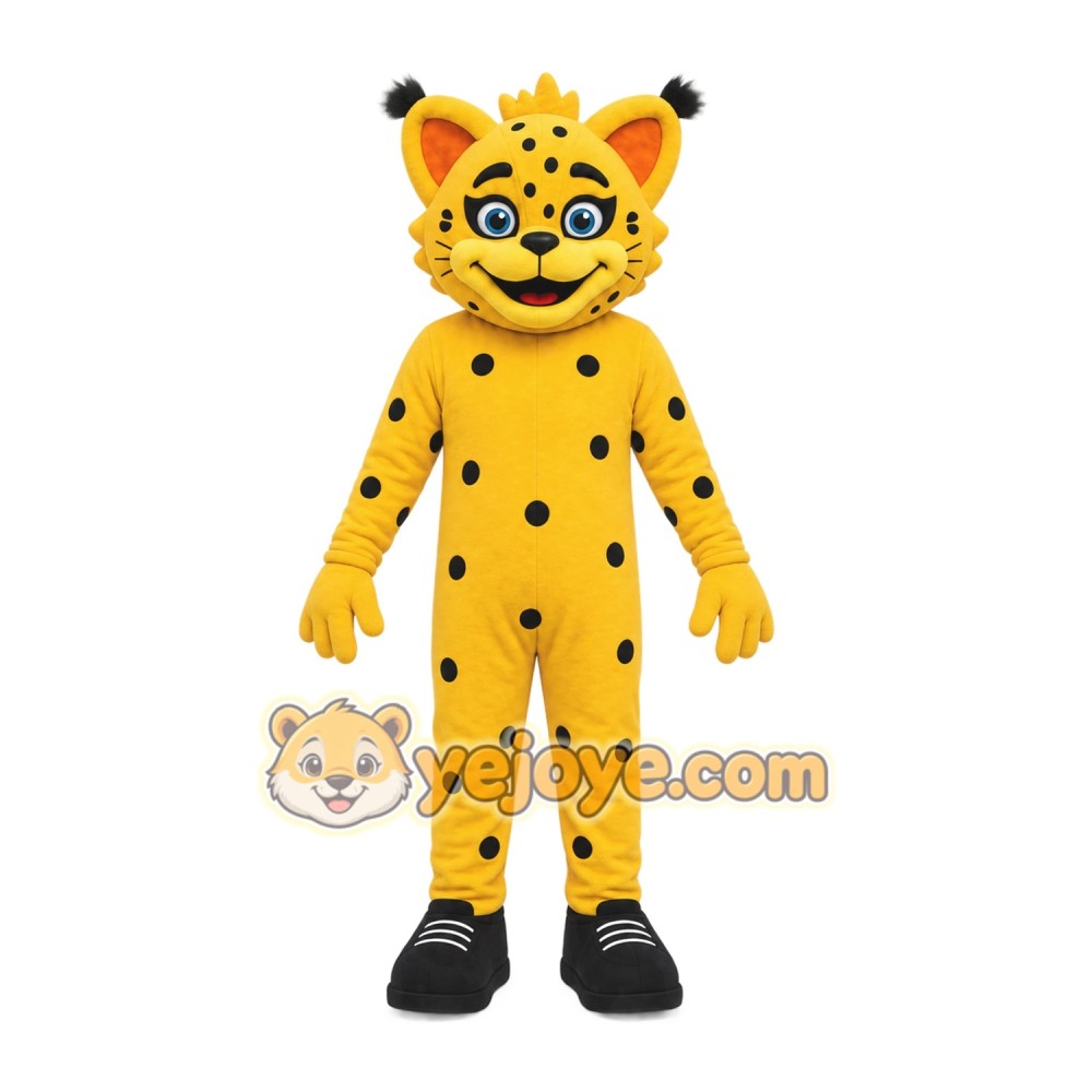 Yellow Cheetah Mascot Costume with Custom Logo Yellow Cheetah Mascot Costume with Custom Logo