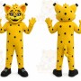 Yellow Cheetah Mascot Costume with Custom Logo