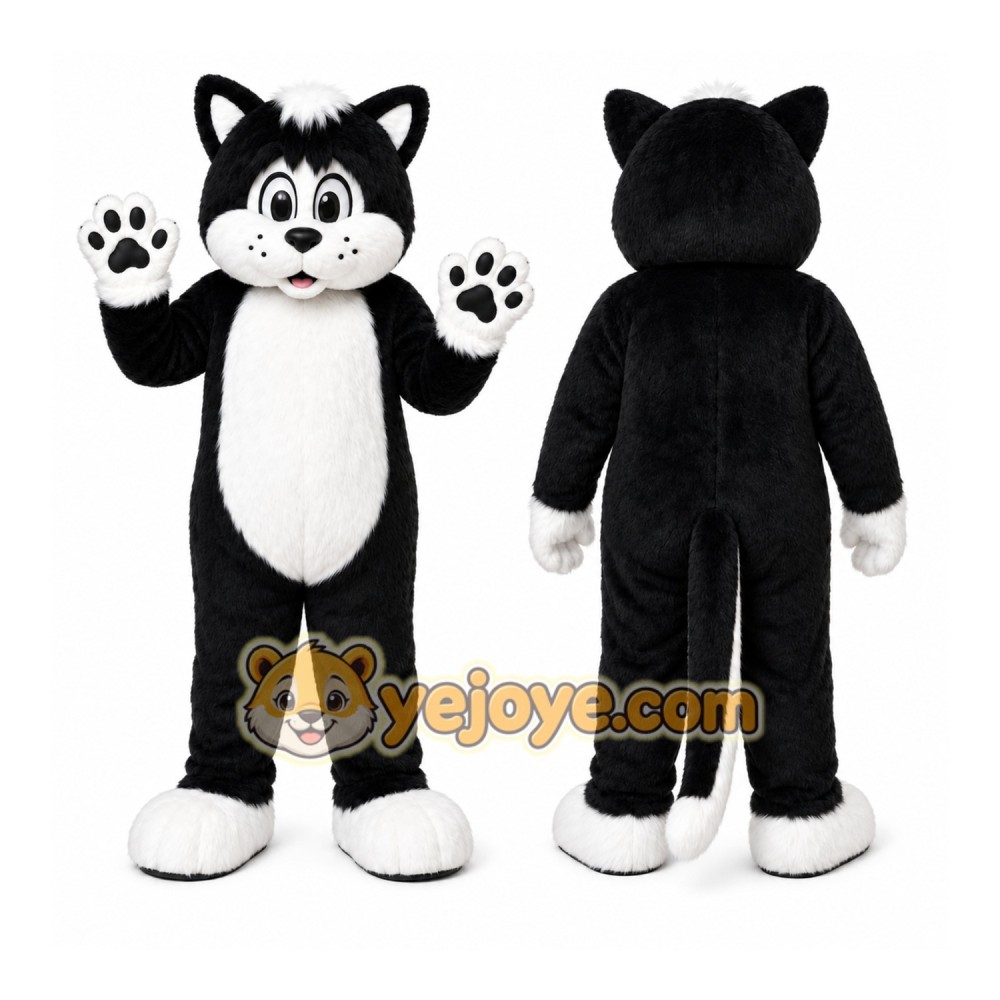 Black Cat Mascot Costume with Custom Logo