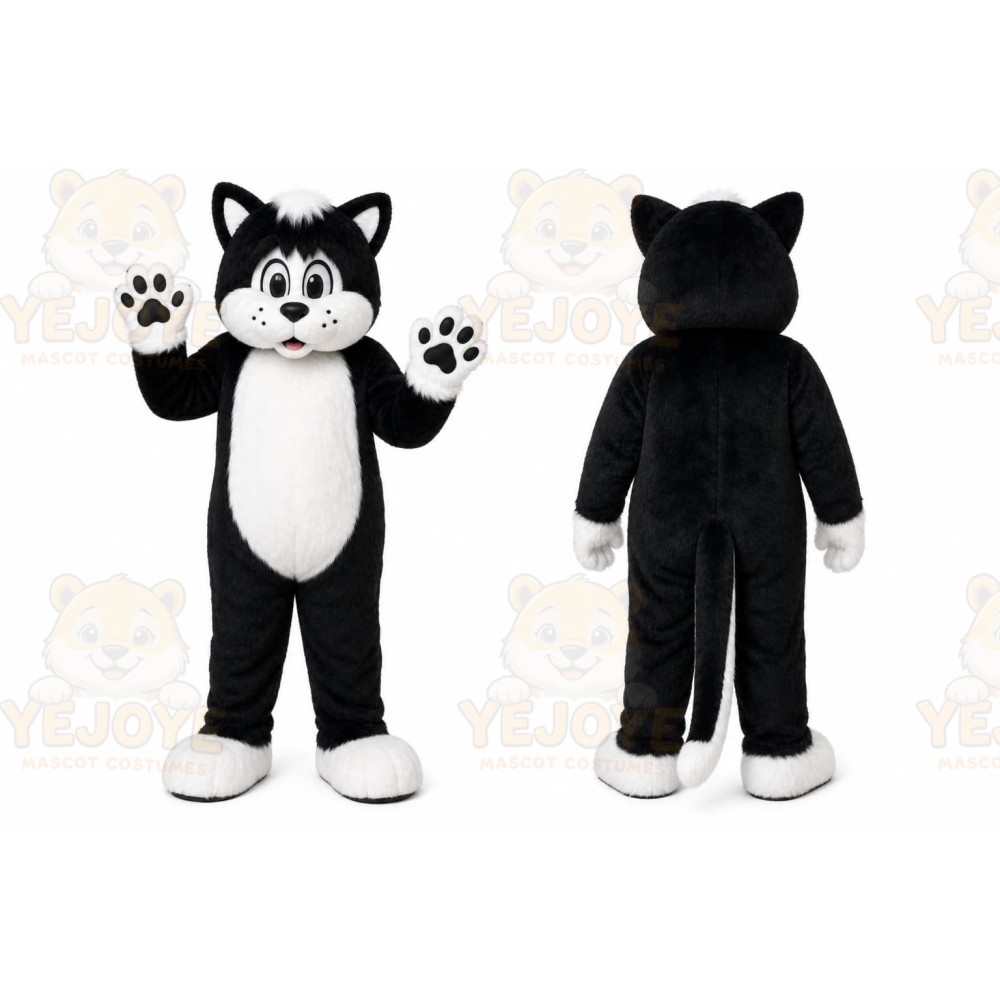 Black Cat Mascot Costume with Custom Logo