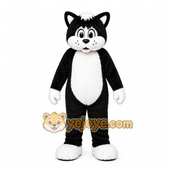 Black Cat Mascot Costume with Custom Logo