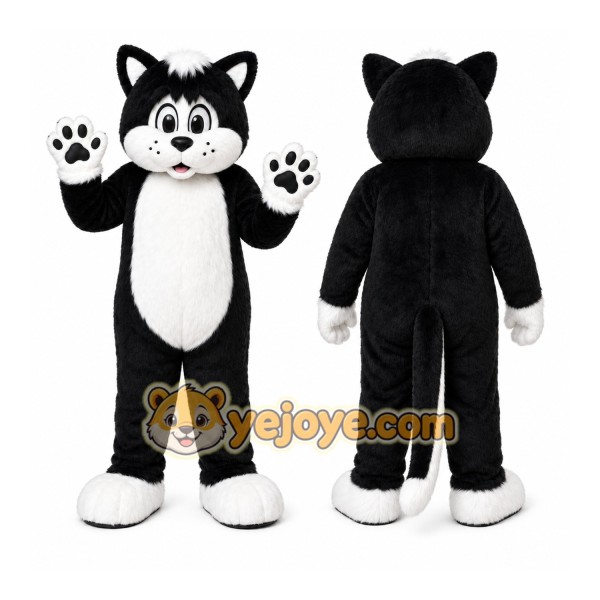 Black Cat Mascot Costume with Custom Logo