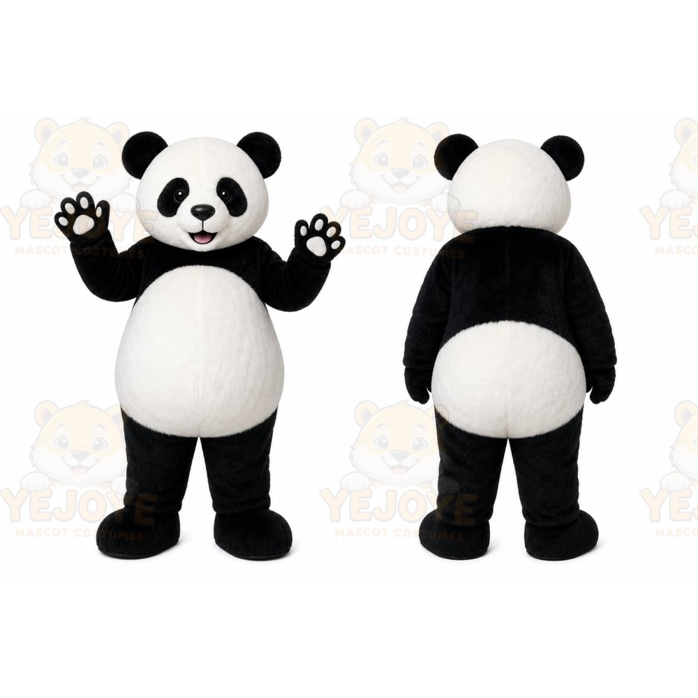 White Panda Mascot Costume with Custom Logo