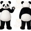 White Panda Mascot Costume with Custom Logo
