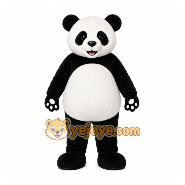 White Panda Mascot Costume with Custom Logo