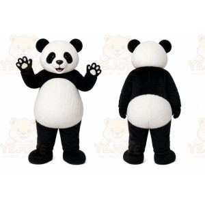 White Panda Mascot Costume with Custom Logo