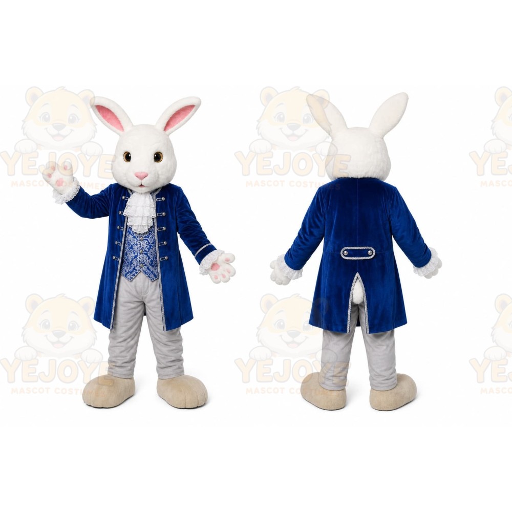 Blue Rabbit Mascot Costume with Custom Logo