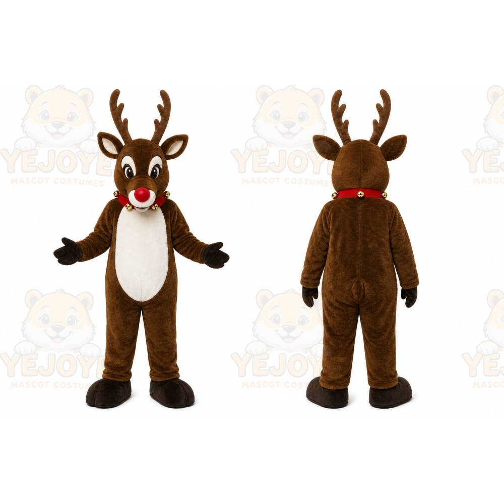 Brown Reindeer Mascot Costume with Custom Logo