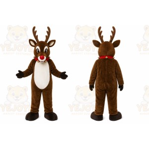 Brown Reindeer Mascot Costume with Custom Logo