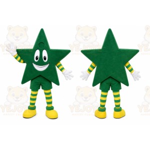 Green Star Mascot Costume with Custom Logo