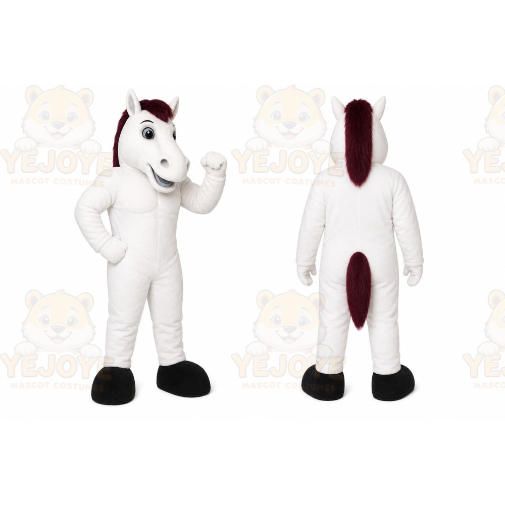 White Horse Mascot Costume with Custom Logo