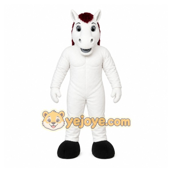 White Horse Mascot Costume with Custom Logo