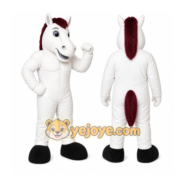 White Horse Mascot Costume with Custom Logo