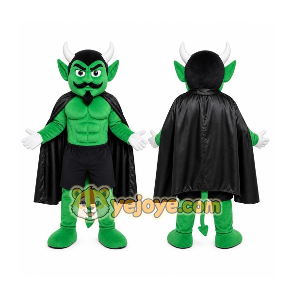 Green Devil Mascot Costume with Custom Logo