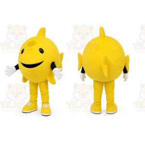Yellow Fish Mascot Costume with Custom Logo