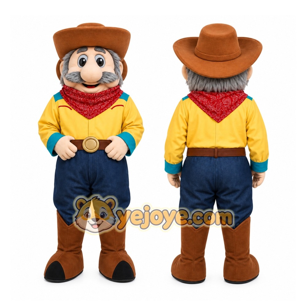 Yellow Cowboy Mascot Costume with Custom Logo Yellow Cowboy Mascot Costume with Custom Logo