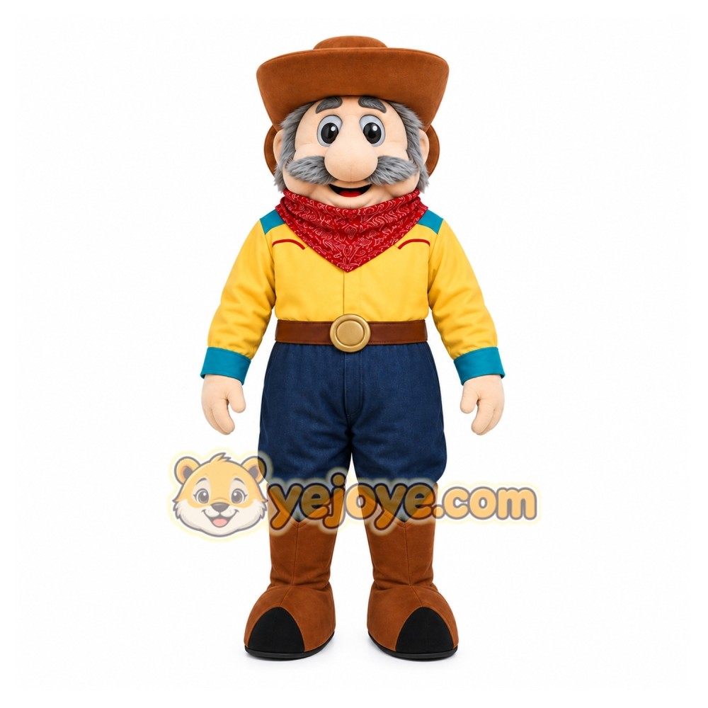 Yellow Cowboy Mascot Costume with Custom Logo Yellow Cowboy Mascot Costume with Custom Logo