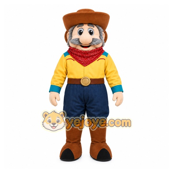 Yellow Cowboy Mascot Costume with Custom Logo