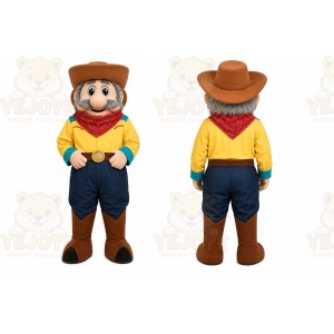 Yellow Cowboy Mascot Costume with Custom Logo