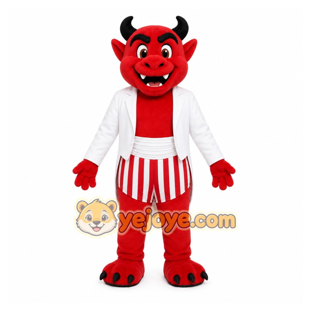 Red Devil Mascot Costume with Custom Logo