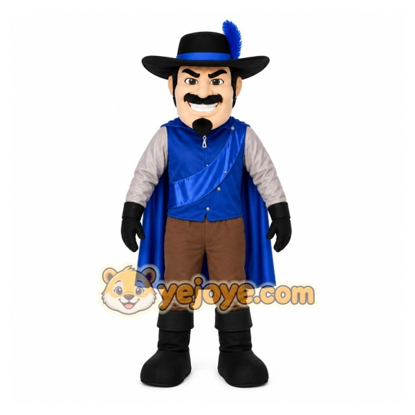 Blue Musketeer Mascot Costume with Custom Logo