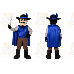 Blue Musketeer Mascot Costume with Custom Logo